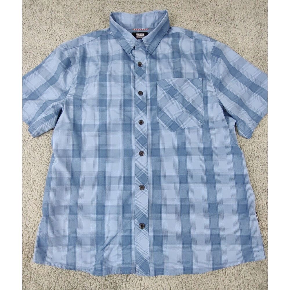 Alaskan Hardgear Shirt Men's L Blue Plaid‎ Performance Polyester Button Down